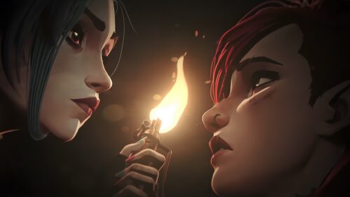 Stunning Arcane League of Legends Jinx and Vi Cinematic Desktop Wallpaper