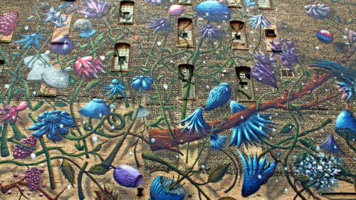 Abstract Floral Brick Wall Mural Art Desktop Wallpaper