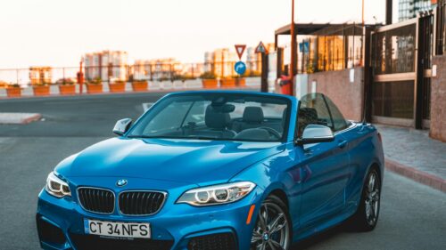 Blue BMW 2 Series Convertible Car Sunset 4K Desktop Wallpaper