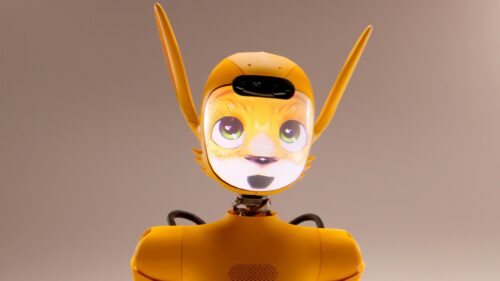 Cute Robotic Cat Character Minimalist Yellow Tech 4K Wallpaper