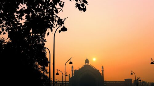 Bara Imambara Silhouette at Sunset Golden Hour Desktop Wallpaper