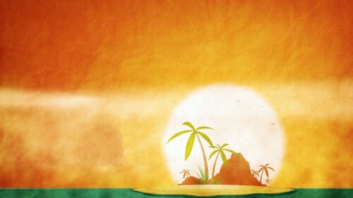Minimalist Tropical Island Sunset with Textured Orange Sky PC Wallpaper