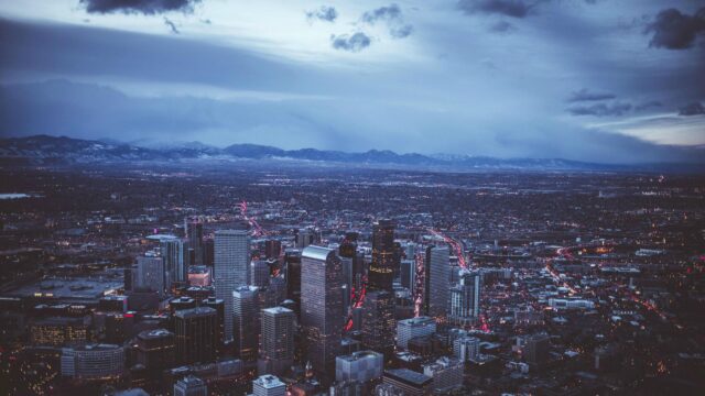Stunning Aerial View of Denver Cityscape at Twilight PC Wallpaper