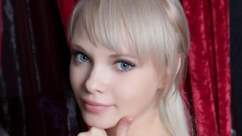 Stunning Portrait of a Beautiful Blonde Woman with Blue Eyes PC Wallpaper
