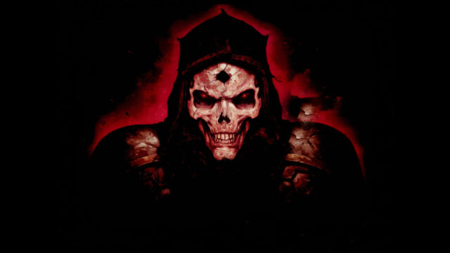 Dark Fantasy Hooded Skeleton Warrior with Glowing Red Eyes 4K Wallpaper