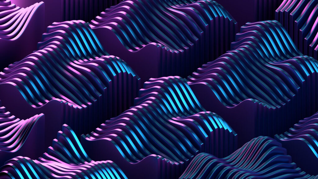 Abstract 3D Purple and Blue Metallic Wave Pattern 4K Wallpaper
