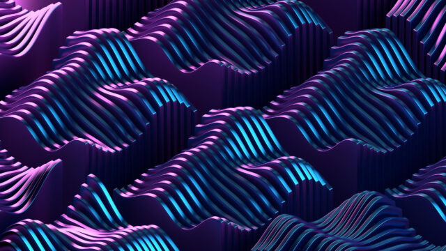 Abstract 3D Purple and Blue Metallic Wave Pattern 4K Wallpaper
