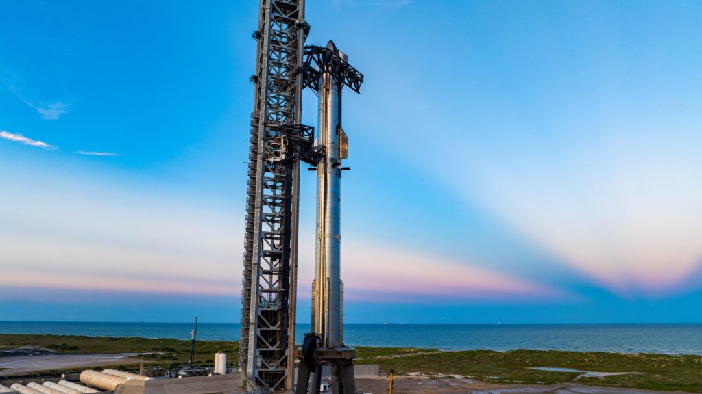 SpaceX Starship Rocket at Launchpad Sunset Desktop Wallpaper
