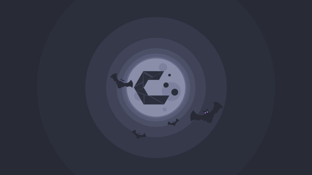 Minimalist Spooky Moon and Bats Night Theme Desktop Wallpaper