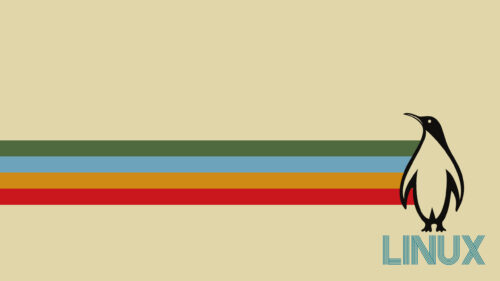 Minimalist Retro Linux Tux Penguin with Color Stripes PC Wallpaper