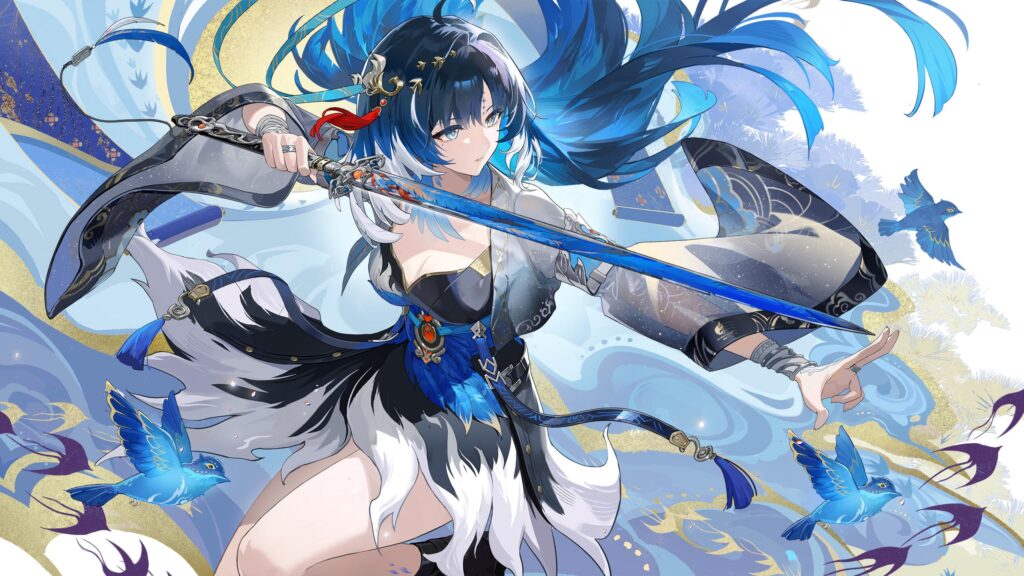 Beautiful Anime Girl Warrior with Blue Sword Honkai Star Rail 4K Wallpaper