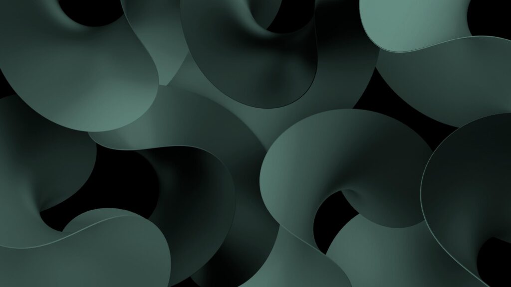 Minimalist Dark Green Abstract 3D Swirls Desktop Wallpaper