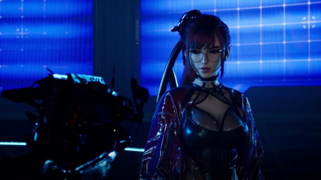 Stunning Cyberpunk Anime Girl with Glasses in Neon Lab 4K PC Wallpaper