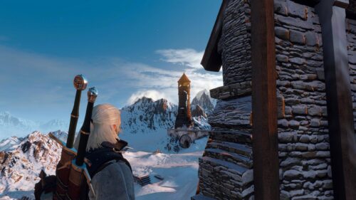 Geralt of Rivia in Snowy Skellige Mountains The Witcher 3 PC Wallpaper