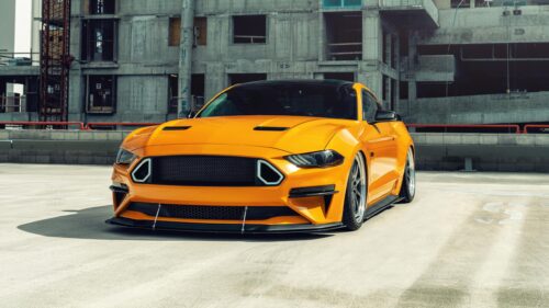 Modified Orange Ford Mustang GT in Urban Construction Site PC Wallpaper