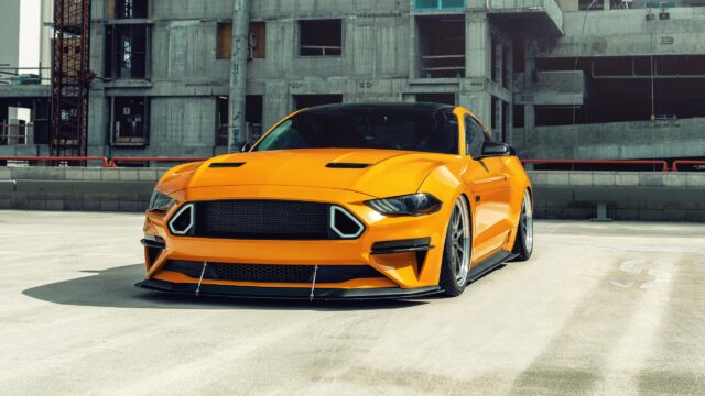 Modified Orange Ford Mustang GT in Urban Construction Site PC Wallpaper