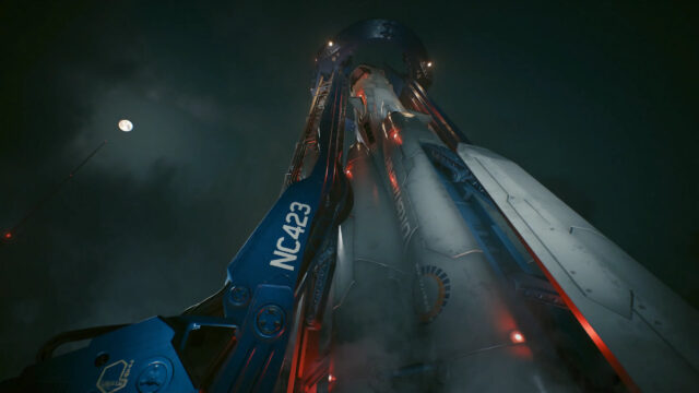 Futuristic Space Rocket Launch Pad Night Scene 4K Desktop Wallpaper