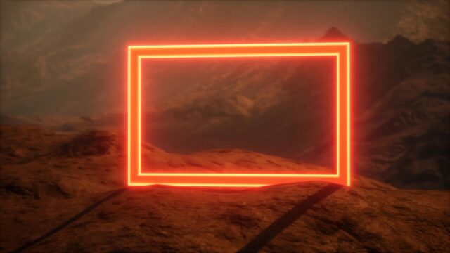 Abstract Glowing Neon Orange Frame on Martian Landscape PC Wallpaper