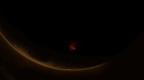 Minimalist Spaceship Orbiting a Dark Planet PC Wallpaper