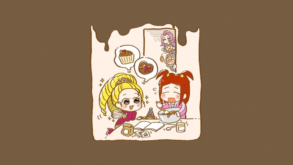 Cute Anime Chibi Girls Baking Chocolate Desserts Desktop Wallpaper