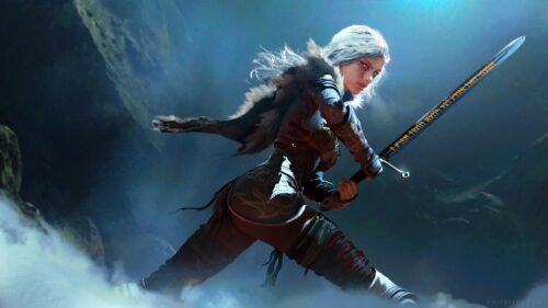 Ciri The Witcher Fantasy Warrior Woman Holding Glowing Runed Sword 4K Wallpaper