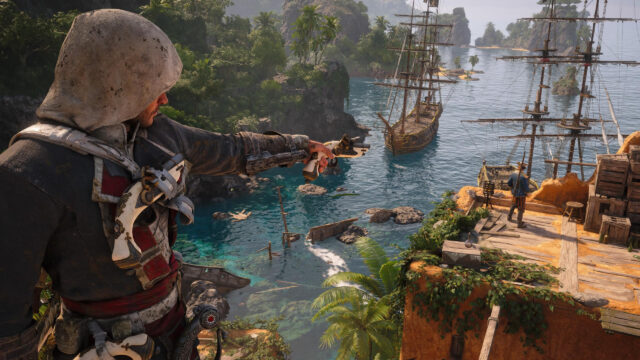 Assassin Edward Kenway Aiming Pistol in Caribbean Setting 4K PC Wallpaper
