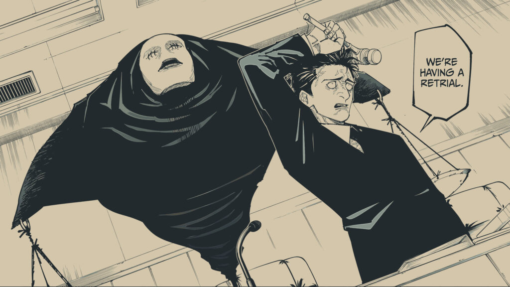 Jujutsu Kaisen Higuruma and Judgeman Courtroom Scene 4K Wallpaper