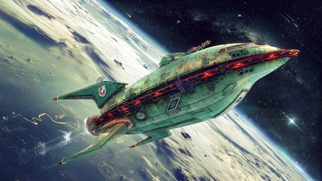 Futurama Planet Express Spaceship Orbiting Earth Cinematic PC Wallpaper