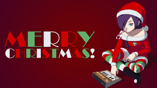 Anime Girl Merry Christmas Holiday Festive Keyboard Desktop Wallpaper