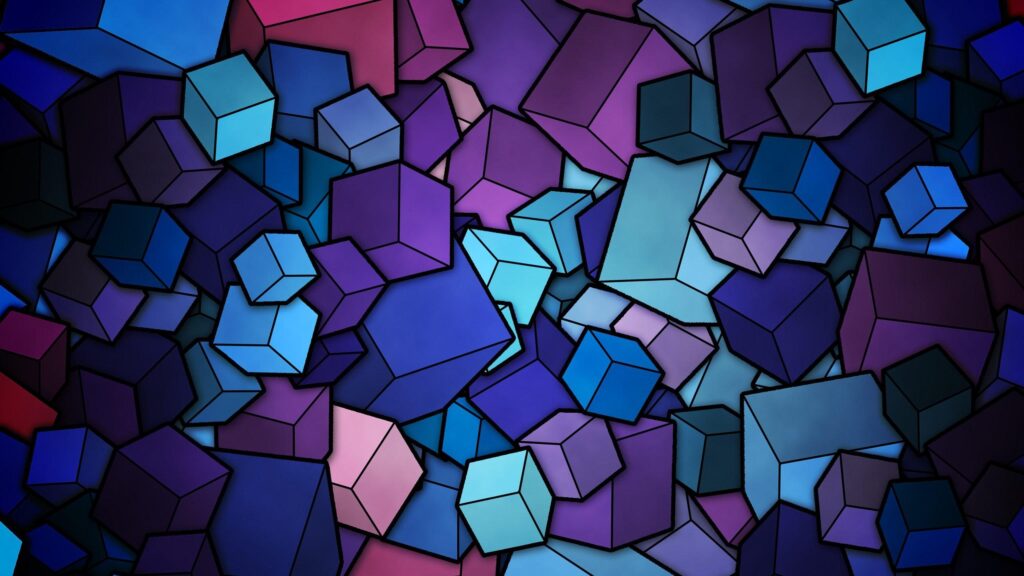 Abstract 3D Blue and Purple Geometric Cubes Desktop Wallpaper