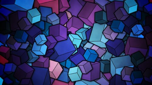 Abstract 3D Blue and Purple Geometric Cubes Desktop Wallpaper