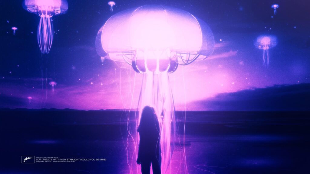 Surreal Girl Standing Under Glowing Neon Jellyfish Fantasy 4K Wallpaper