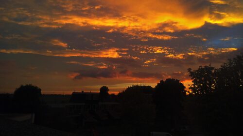 Dramatic Fiery Sunset Sky Over Suburban Silhouette PC Wallpaper