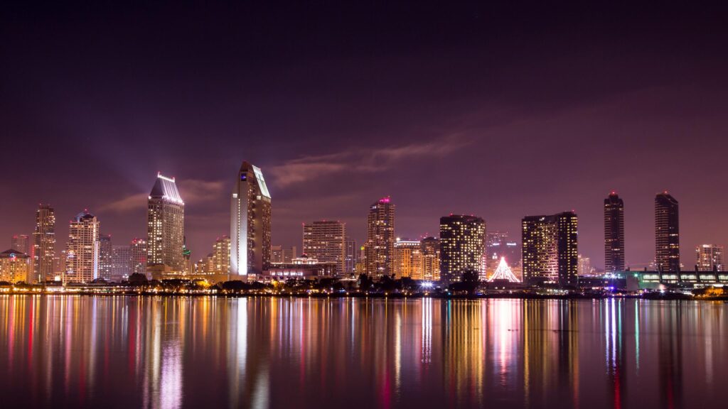 San Diego Skyline Night View Over Water 4K PC Wallpaper