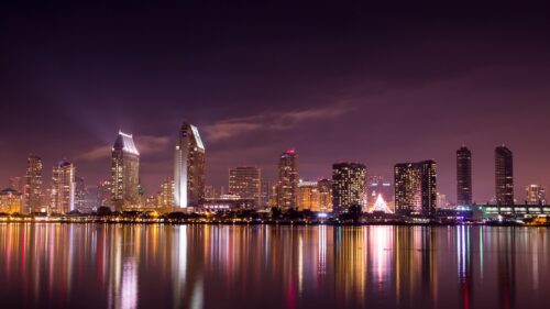San Diego Skyline Night View Over Water 4K PC Wallpaper