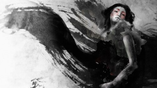 Abstract Ink Wash Painting of a Woman in Black and White PC Wallpaper