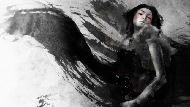 Abstract Ink Wash Painting of a Woman in Black and White PC Wallpaper