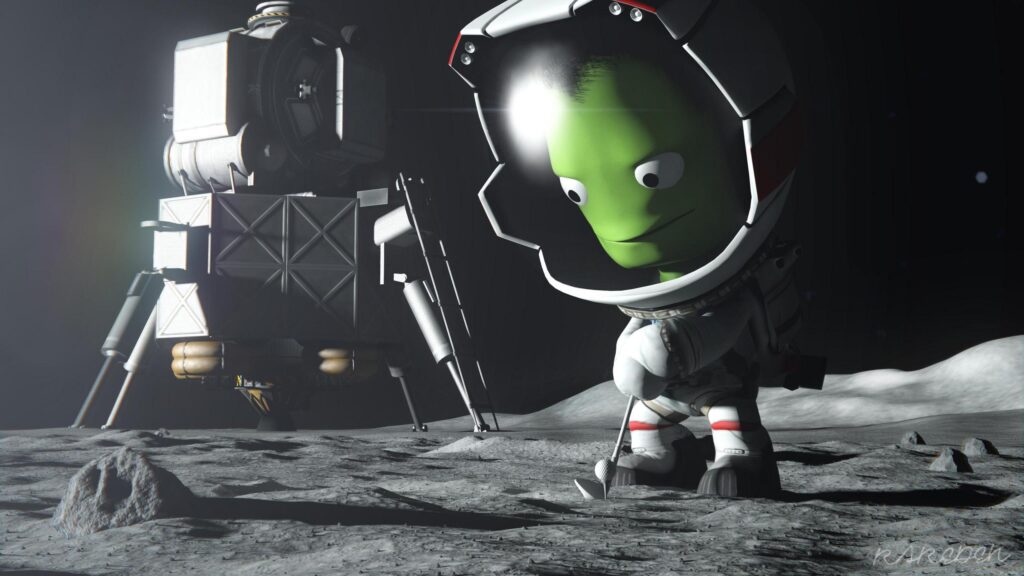 Kerbal Space Program Astronaut Golfing on the Moon Desktop Wallpaper