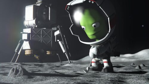 Kerbal Space Program Astronaut Golfing on the Moon Desktop Wallpaper
