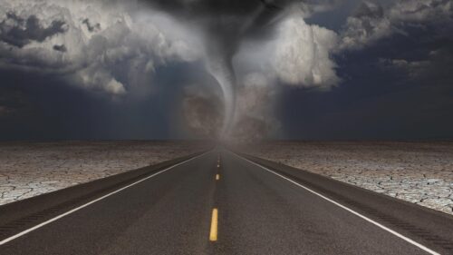 Dramatic Tornado Storm Over Endless Desert Highway 4K Wallpaper