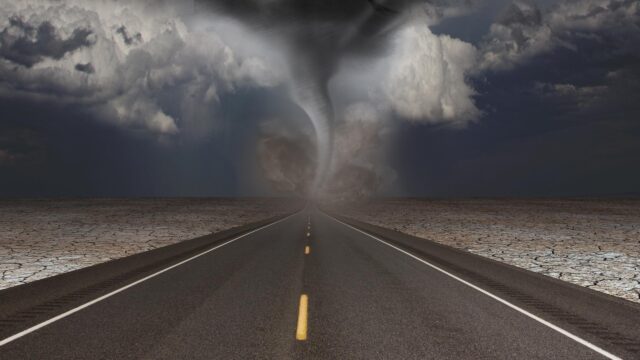 Dramatic Tornado Storm Over Endless Desert Highway 4K Wallpaper