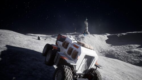 Futuristic Lunar Exploration Rover on Alien Moon Surface 4K Wallpaper