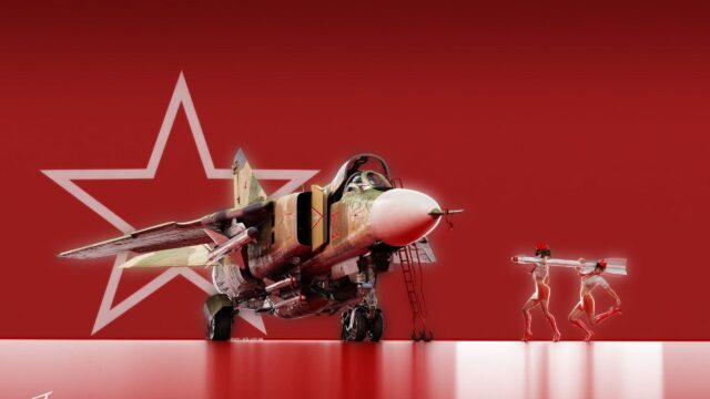 Soviet MiG Fighter Jet with Pin Up Girls Red Background 4K Wallpaper