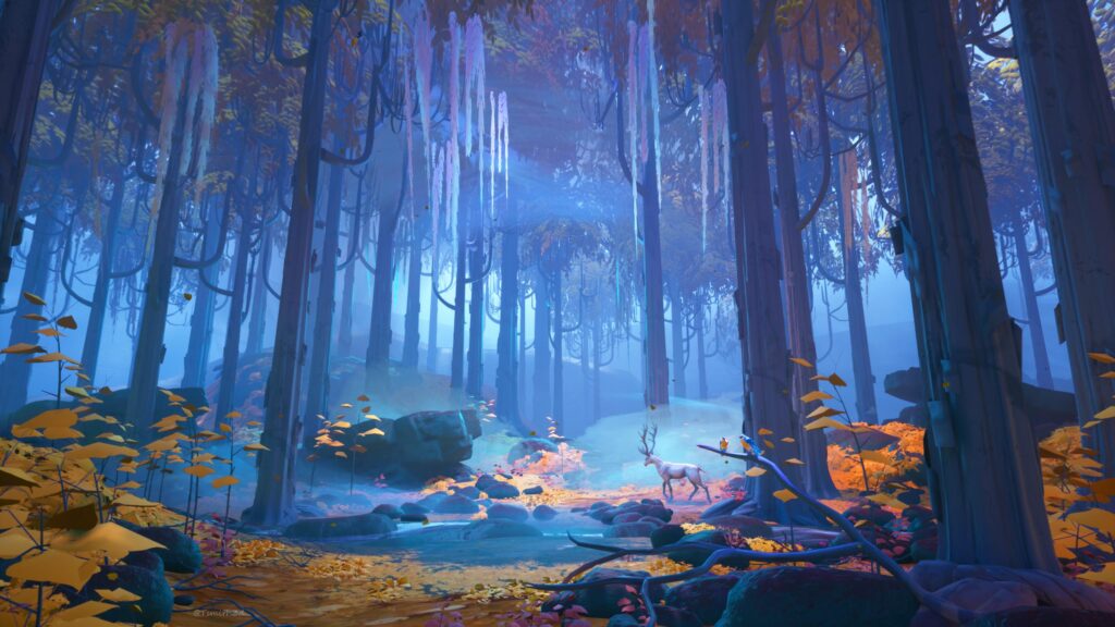 Enchanted Mystical Forest with White Stag 4K Desktop Wallpaper