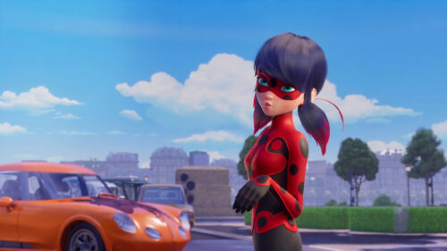 Ladybug Miraculous Character Standing in Sunny Paris Streets 4K Wallpaper