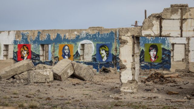 The Beatles Street Art Mural in Abandoned Building 4K Wallpaper