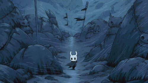The Knight Walking Through Howling Cliffs Hollow Knight PC Wallpaper