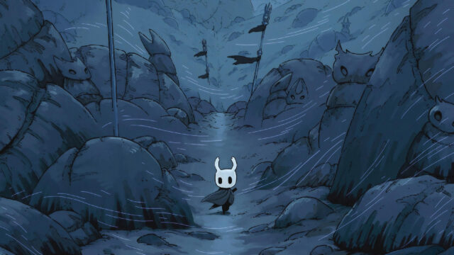 The Knight Walking Through Howling Cliffs Hollow Knight PC Wallpaper