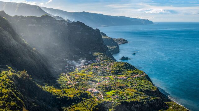Breathtaking Coastal Village Landscape Madeira Mountains 4K Wallpaper