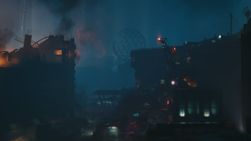 Dystopian Cyberpunk Industrial Cityscape at Night 4K PC Wallpaper